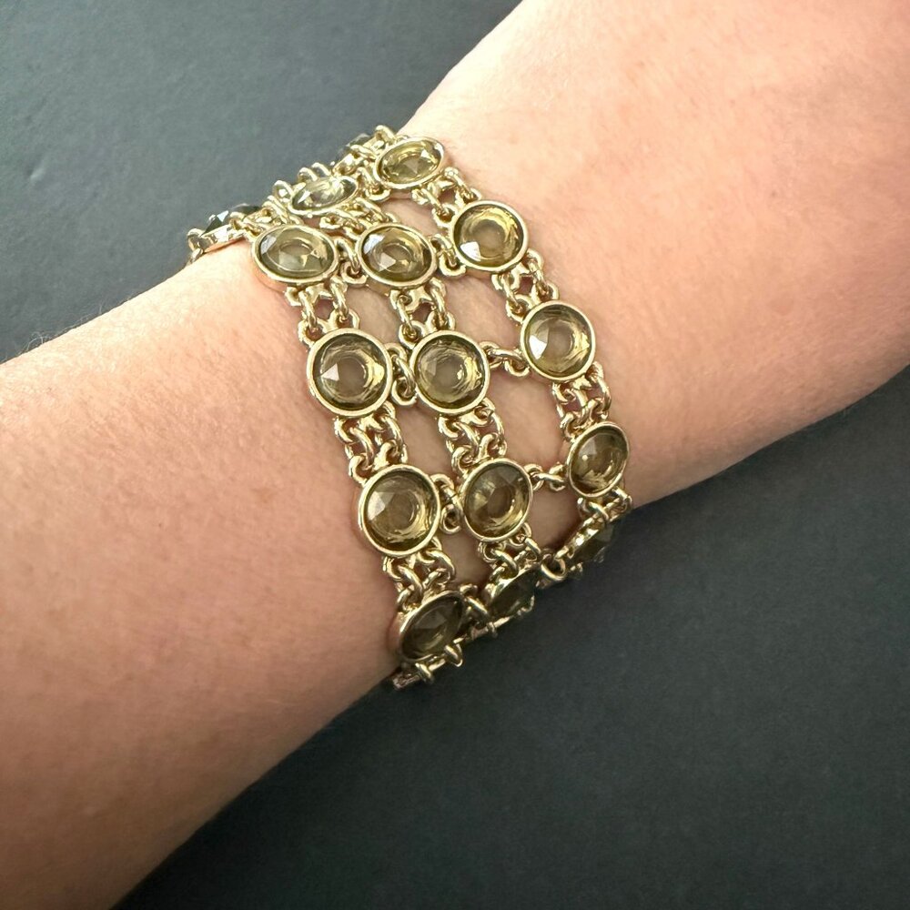 Banana Republic Gold-Tone 3 Row Openwork Bracelet Circular Links Toggle Clasp